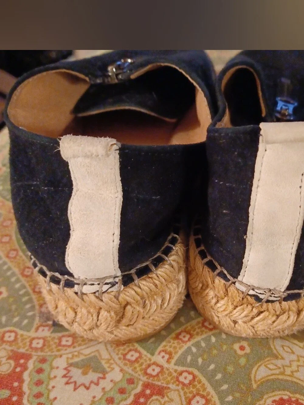Eric Michael 38 7.5 7 1/2 black suede leather espadrilles loafers low heels shoe